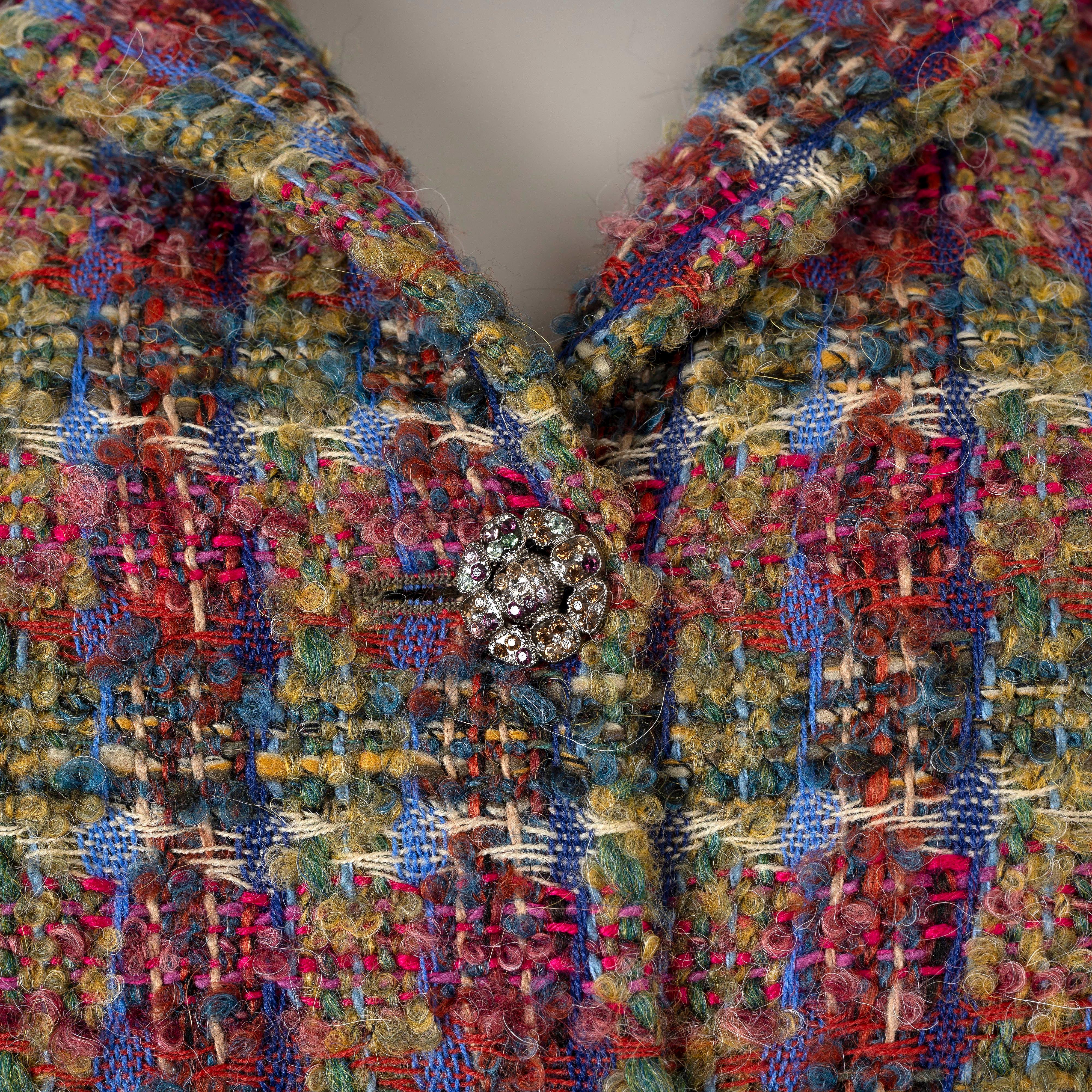 CHANEL multicolor wool mohair 2022 22K TWEED OVER-SHIRT Shirt 42 L For Sale 1