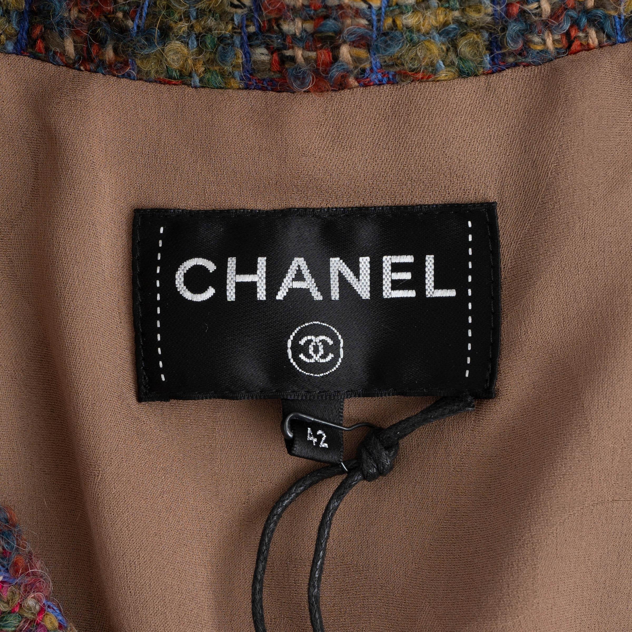 CHANEL multicolor wool mohair 2022 22K TWEED OVER-SHIRT Shirt 42 L For Sale 2