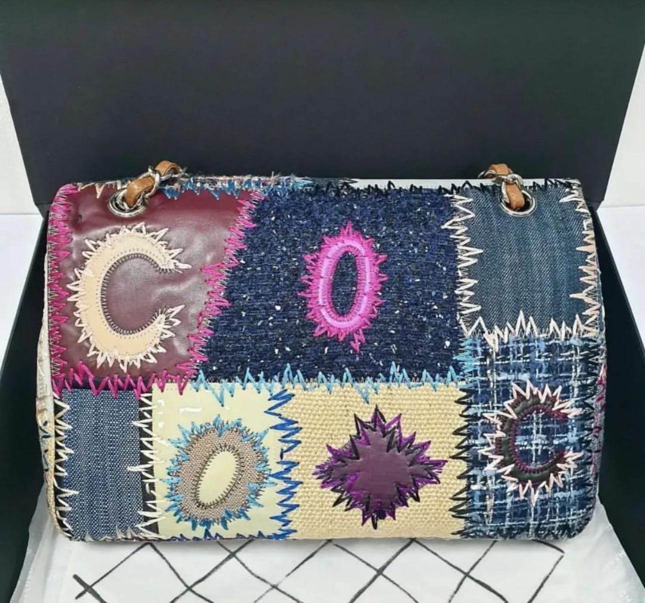 This might be one of our favorite limited edition Chanel bags of all time. From the 2011 Cruise collection, this is definitely a one of a kind look! Adorned with tweed, raffia, plaid fabric, and leather, this creative a quirky collectible has bold