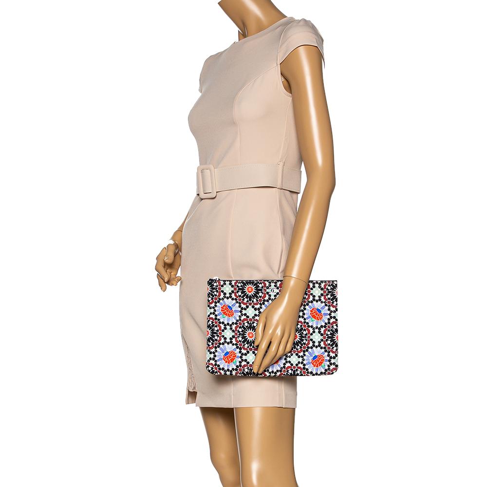 Gray Chanel Multicolored Printed Quilted Fabric Dubai O Case Clutch