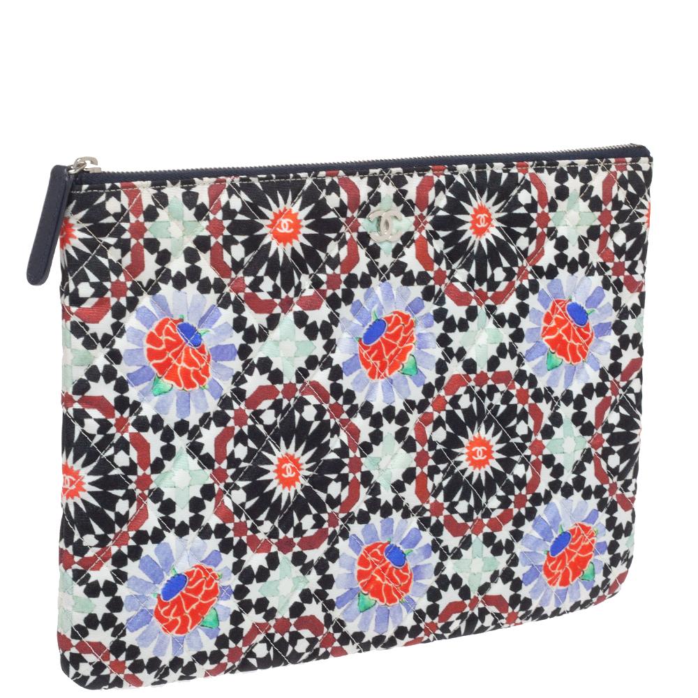 Women's Chanel Multicolored Printed Quilted Fabric Dubai O Case Clutch