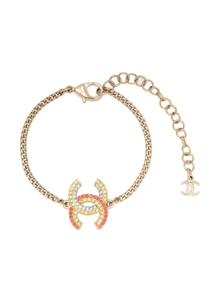 【匠の技が光る】【CHANEL】Bracelet l Resin Diamantes Auth CHANEL Rhinestone Deer Charm Leather Chain Bracelet