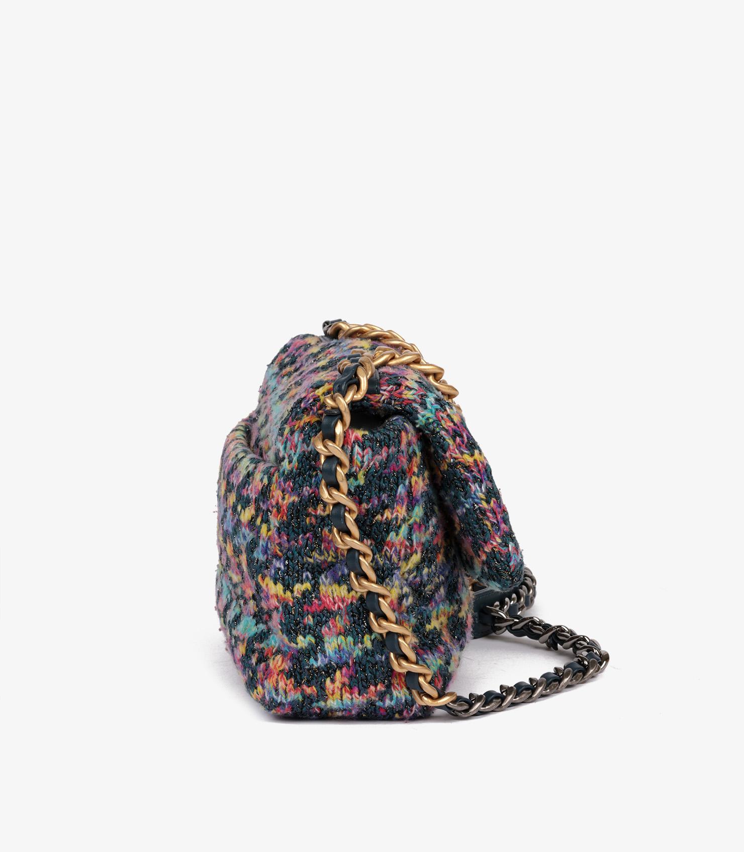 Chanel Multicolour Rainbow Quilted Tweed Fabric & Blue Calfskin Leather Small 19 5