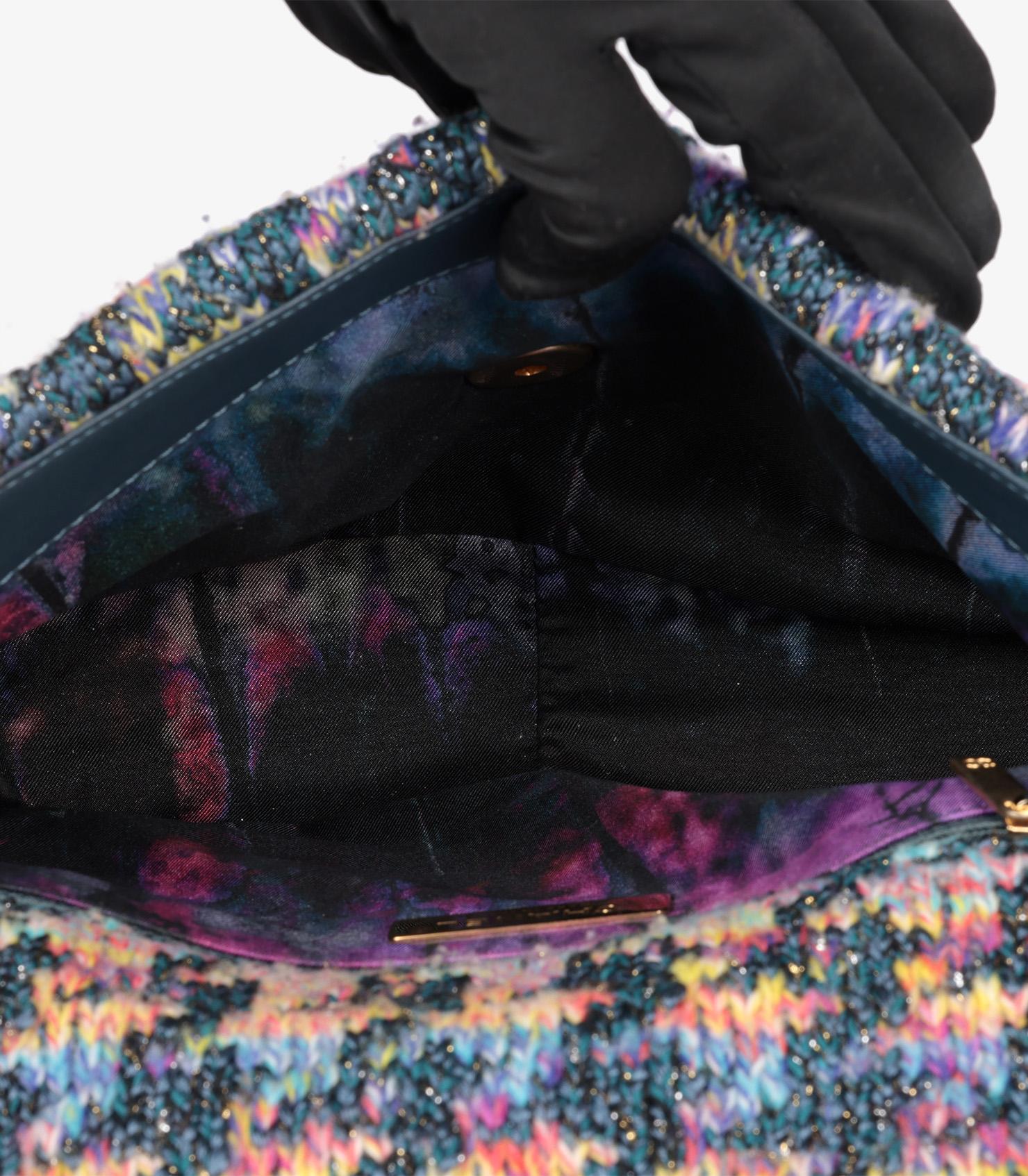 Chanel Multicolour Rainbow Quilted Tweed Fabric & Blue Calfskin Leather Small 19 1