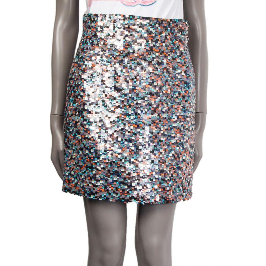 CHANEL multicolour SEQUIN 2018 HAMBURG MINI Skirt 38 S For Sale 1