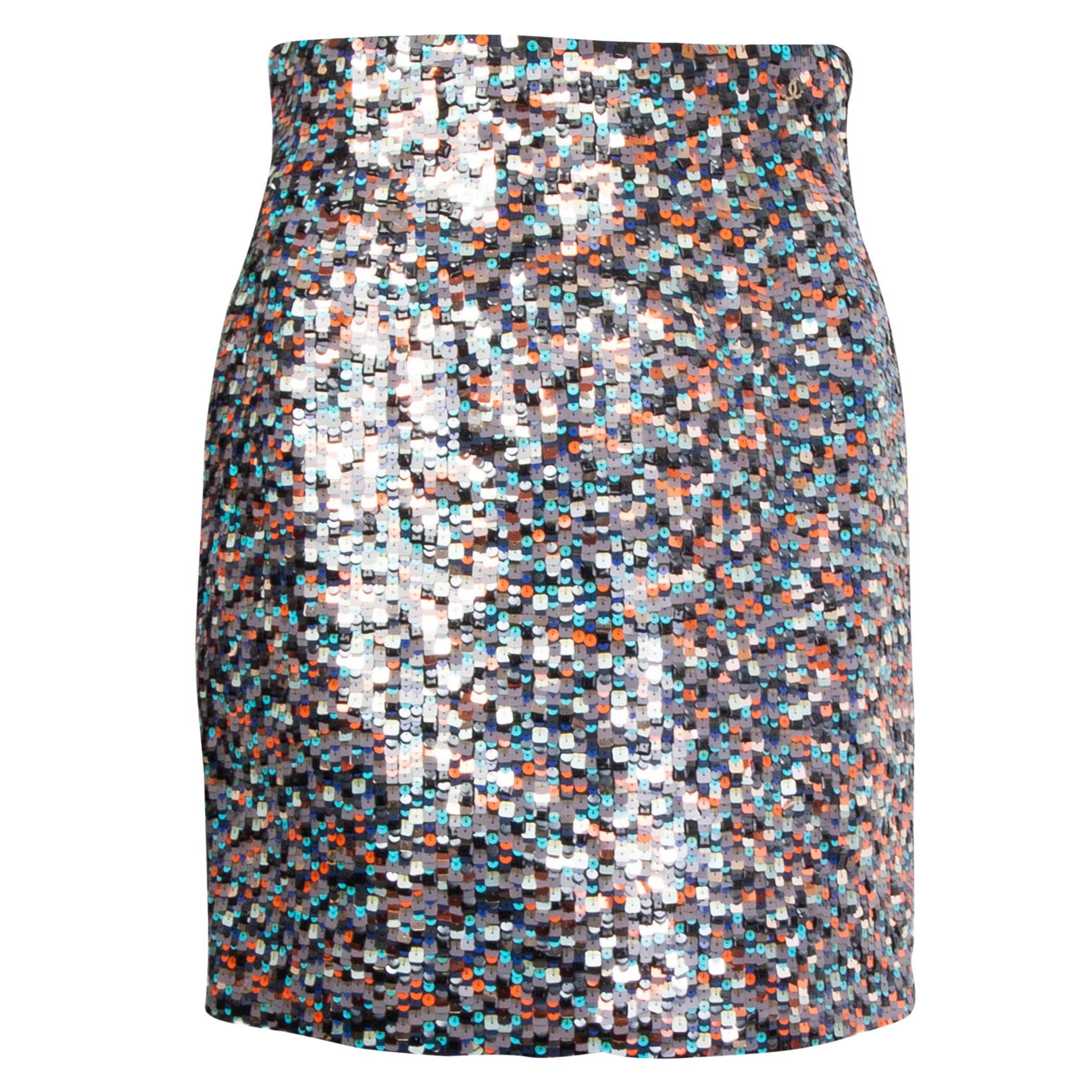 CHANEL Mehrfarbiger SEQUIN 2018 HAMBURG MINIrock 38 S