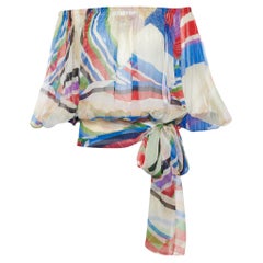 Chanel Mehrfarbige Bluse aus Seide mit Plissee-Streifen und Krawattenmuster M