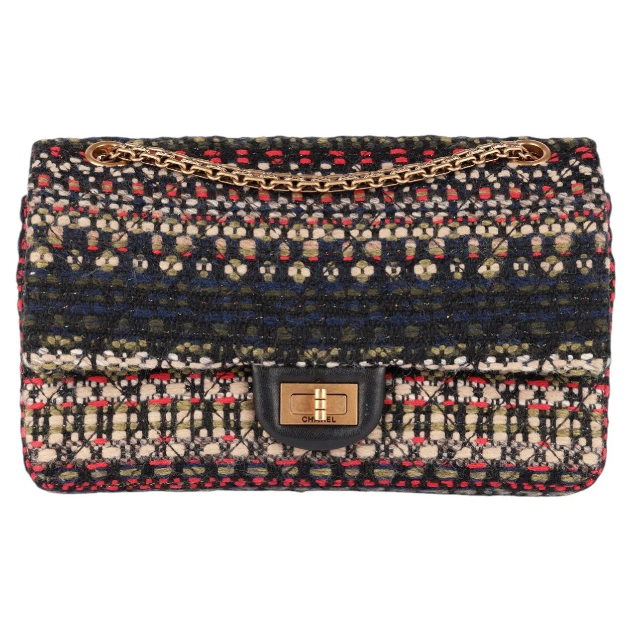 Chanel tweed multicolore et cuir d'agneau noir Paris-Salzbourg 225 2.55 Reissu