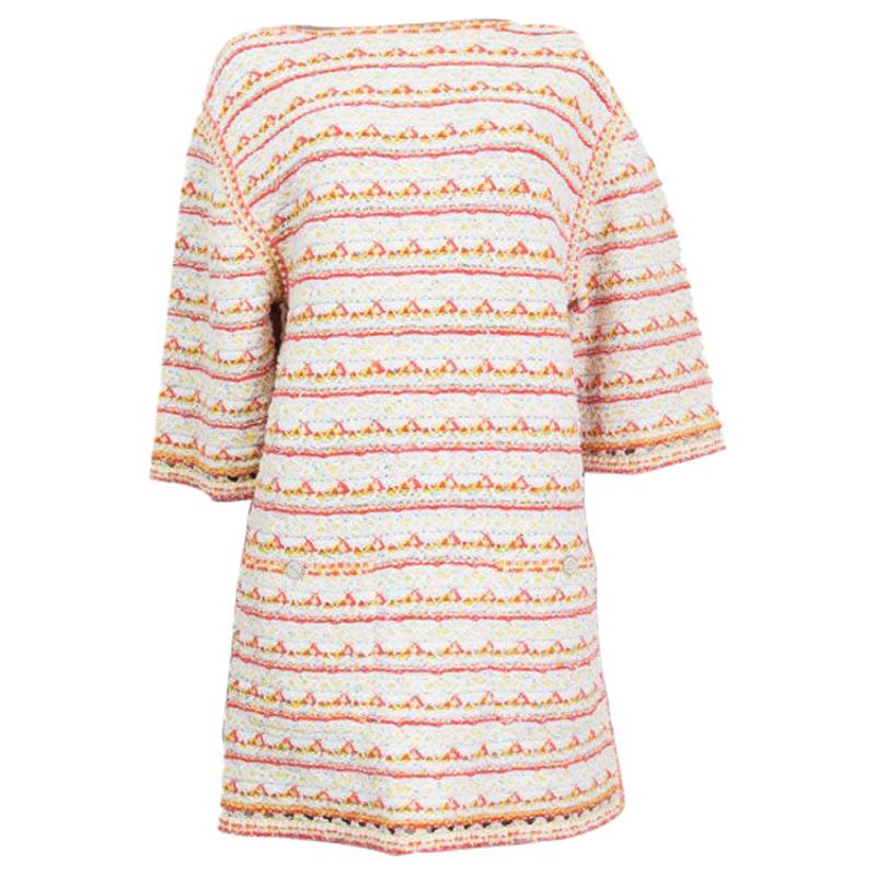 Chanel - Robe droite à manches courtes en coton mélangé multicolore, taille 38 S, 2019