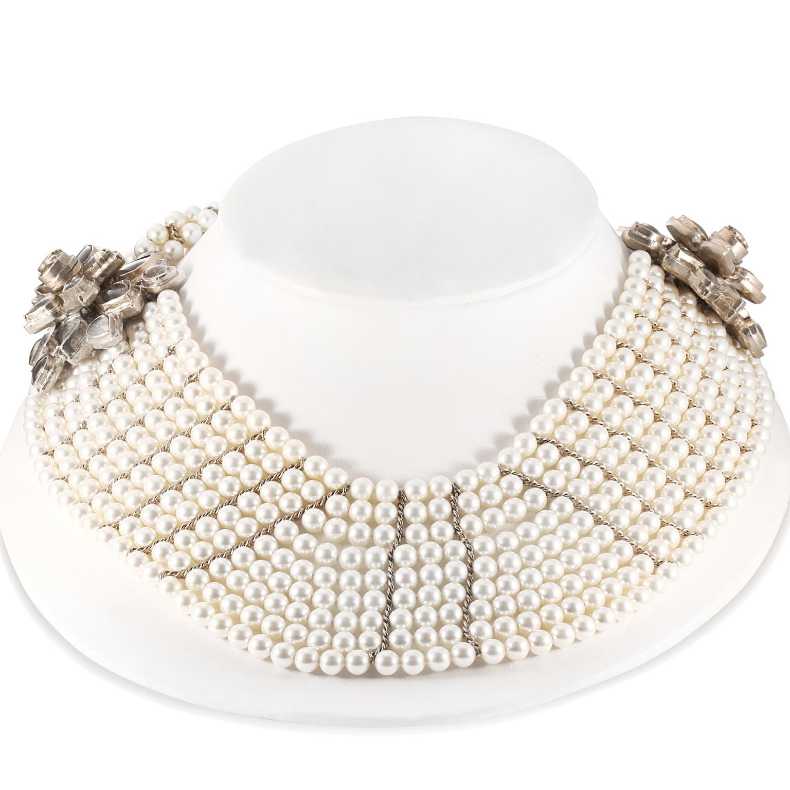 Chanel Multistrand Pearl Bib Runway Necklace In Excellent Condition In Palm Beach, FL