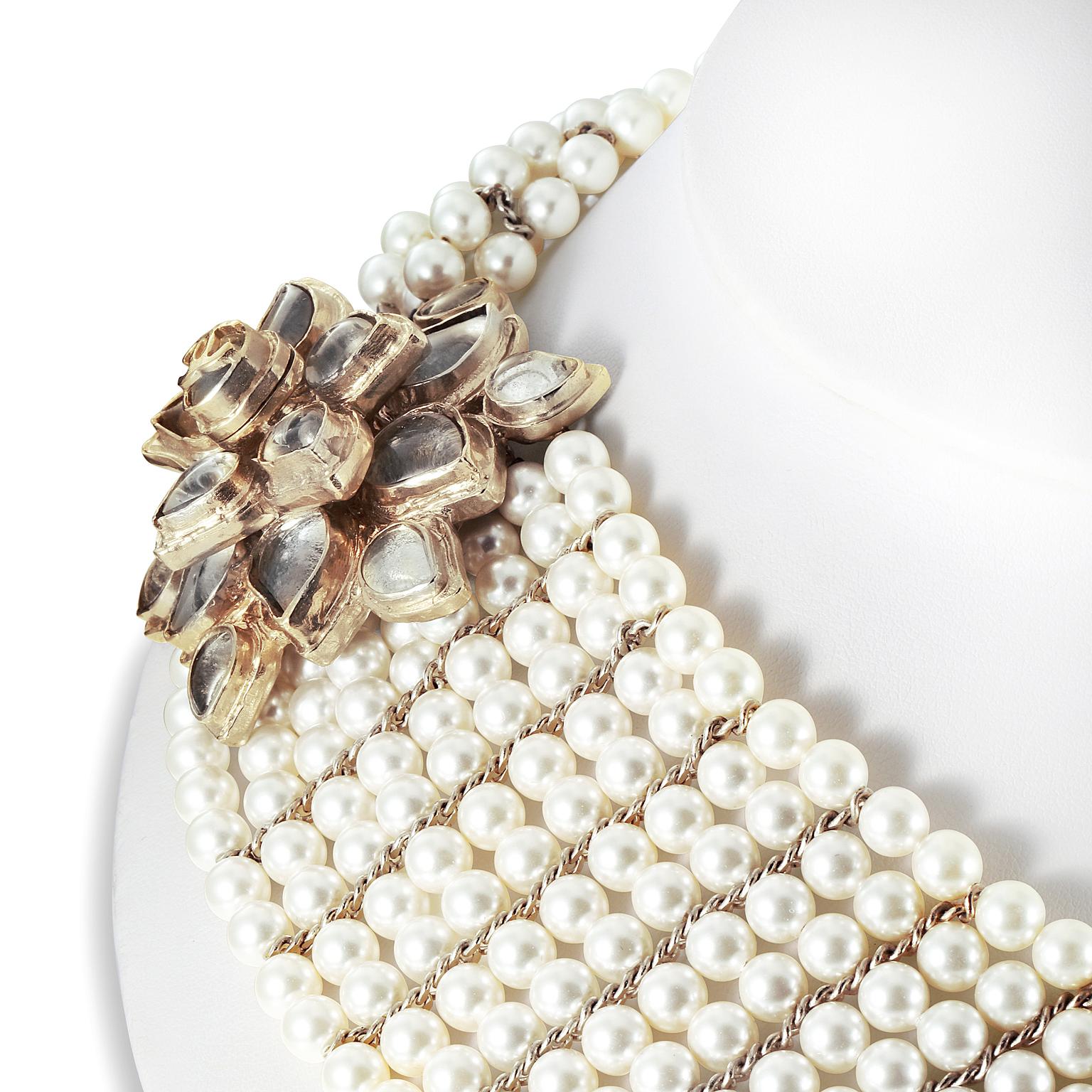 Women's Chanel Multistrand Pearl Bib Runway Necklace