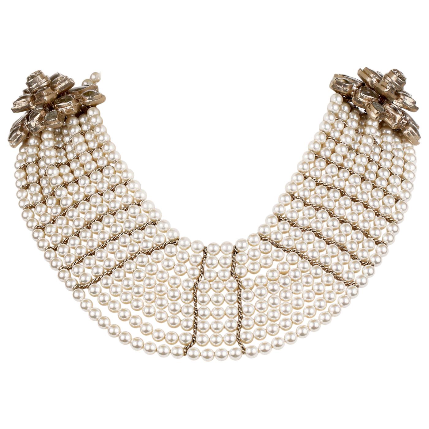 Chanel Multistrand Pearl Bib Runway Necklace