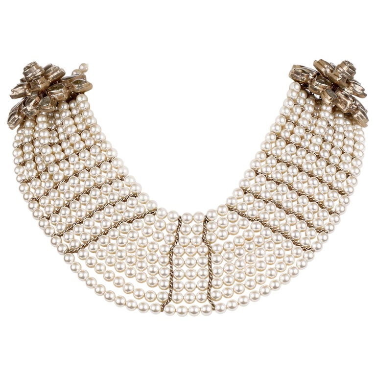 Chanel Multistrand Pearl Bib Runway Necklace For Sale at 1stDibs | akoya pearl  necklace, buy chanel necklace online