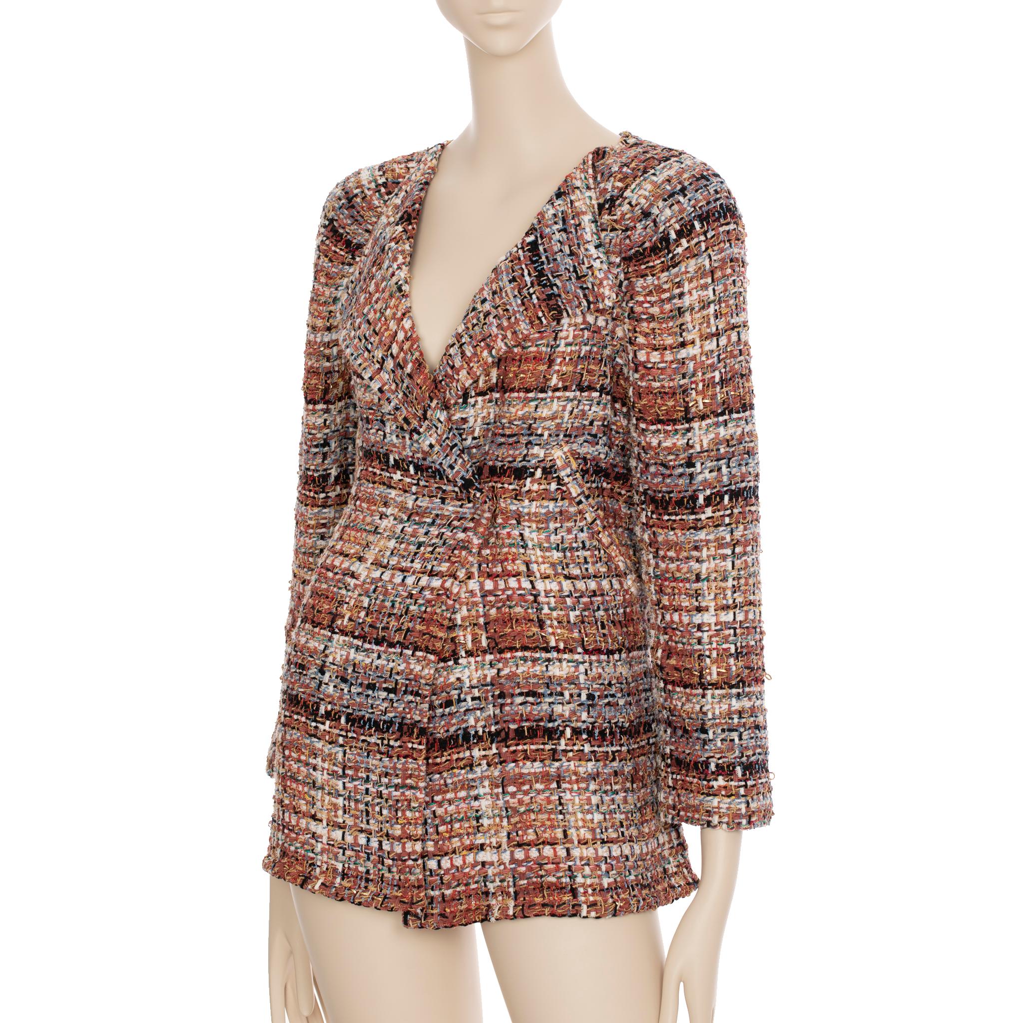 Chanel Multitone Fantasy Tweed Coat With Waist Belt 40 FR In New Condition In DOUBLE BAY, NSW