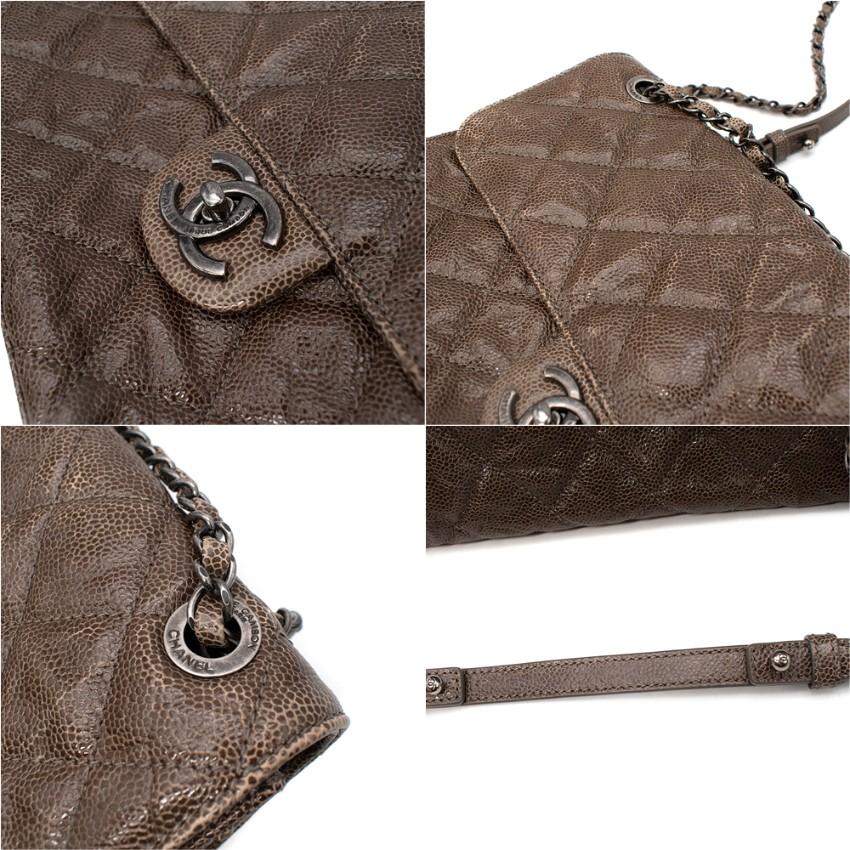 Chanel Mushroom Brown Distressed Glossy Caviar Leather Flap Bag In Excellent Condition For Sale In London, GB