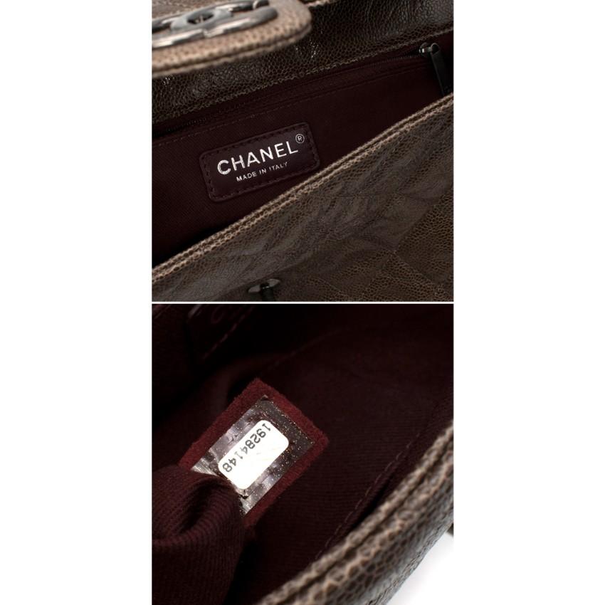 Chanel Mushroom Brown Distressed Glossy Caviar Leather Flap Bag For Sale 1