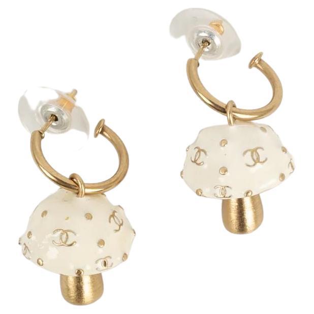 Chanel "Mushroom" Earrings in Gold Metal and Orange Enamel