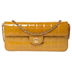 Chanel Mustard Chocolate Bar Quilted Patent Vinyl East West Flap Bag