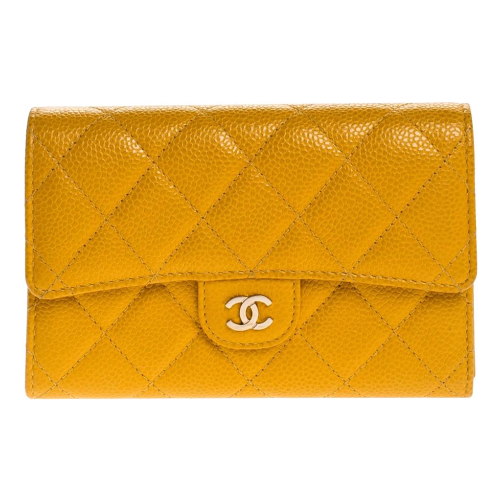 Chanel Mustard Leather Classic L Flap Wallet For Sale at 1stDibs