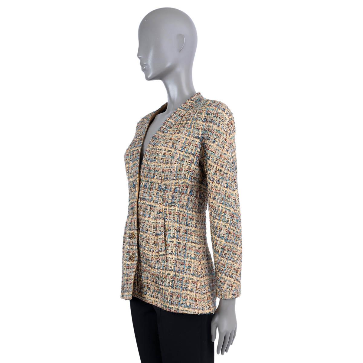 Gray CHANEL mustard & multicolor 2019 19A NEW YORK LUREX TWEED Jacket 36 XS For Sale