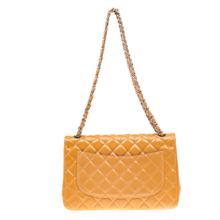 Chanel Mustard Quilted Patent Leather Jumbo Classic Double Flap Bag For  Sale at 1stDibs