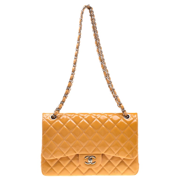 Chanel Mustard Quilted Patent Leather Jumbo Classic Double Flap Bag For  Sale at 1stDibs