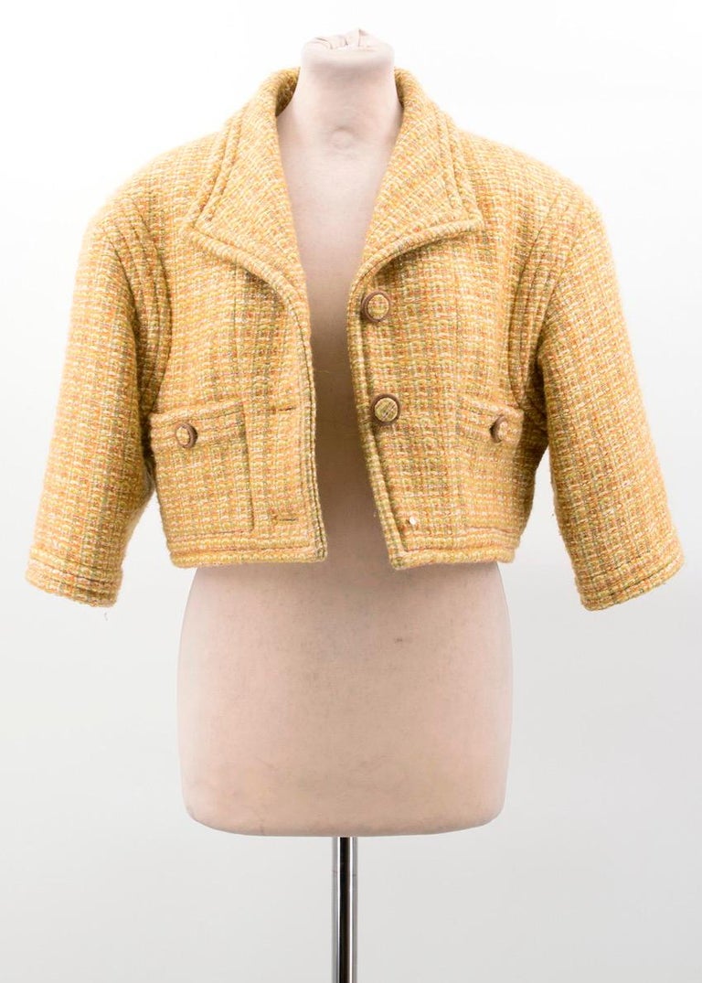 Chanel Mustard Tweed Cropped Jacket US 4 at 1stDibs