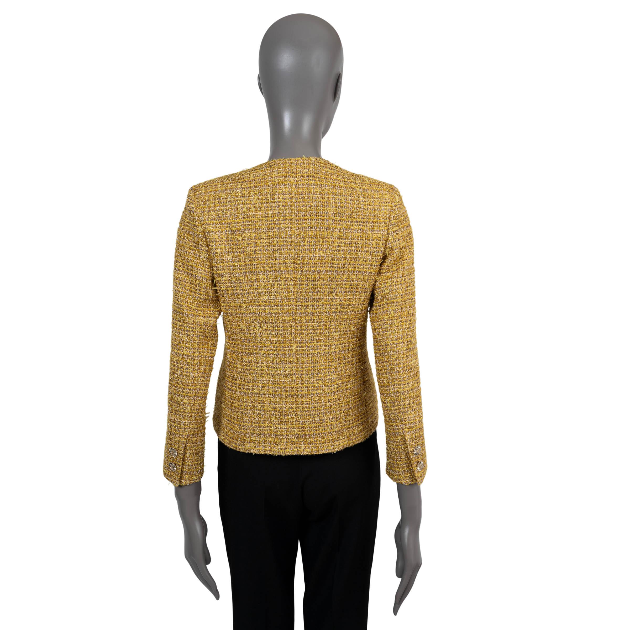 Women's CHANEL mustard yellow 2023 23C MONTE CARLO COLLARLESS TWEED Jacket 40 M