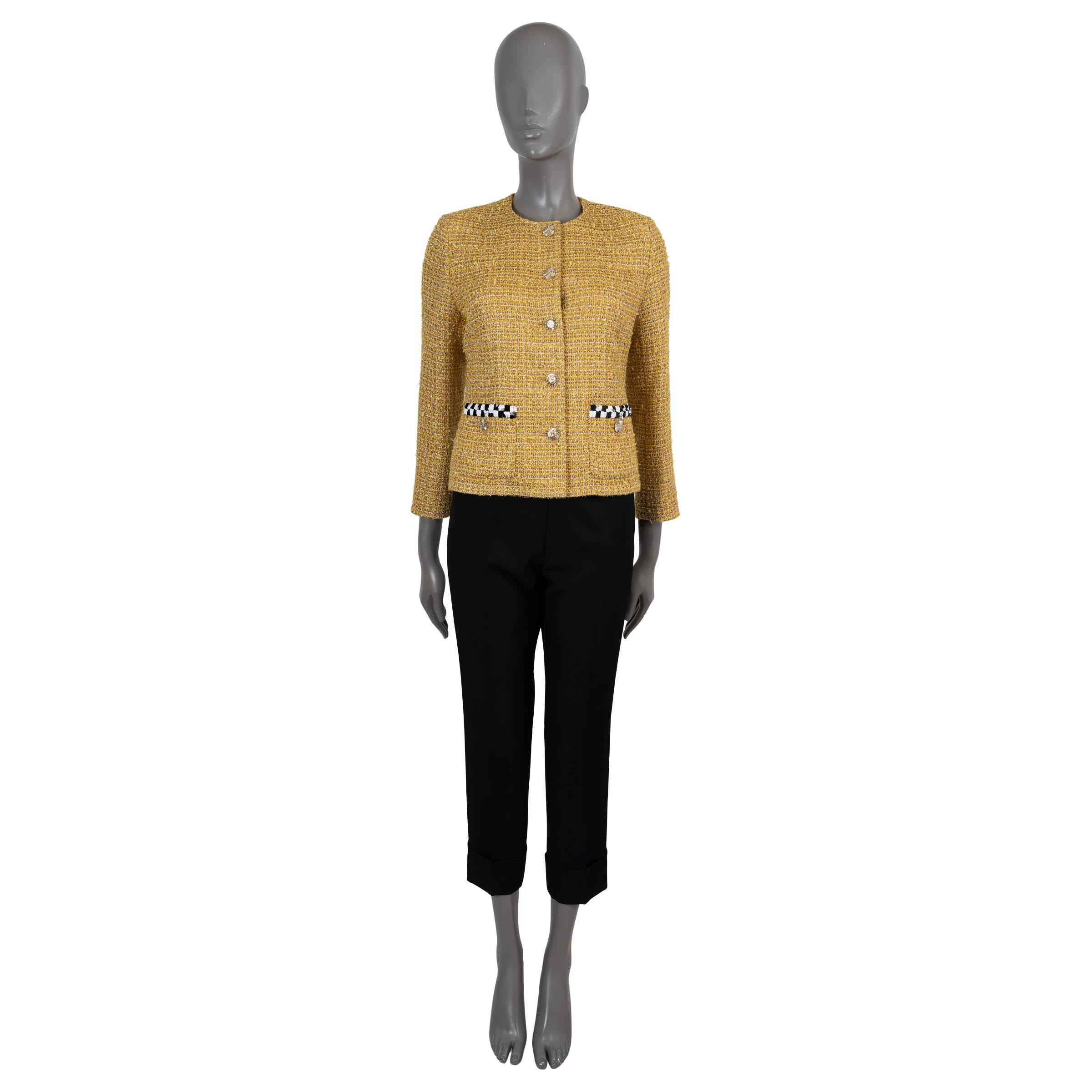 CHANEL mustard yellow 2023 23C MONTE CARLO COLLARLESS TWEED Jacket 40 M 1