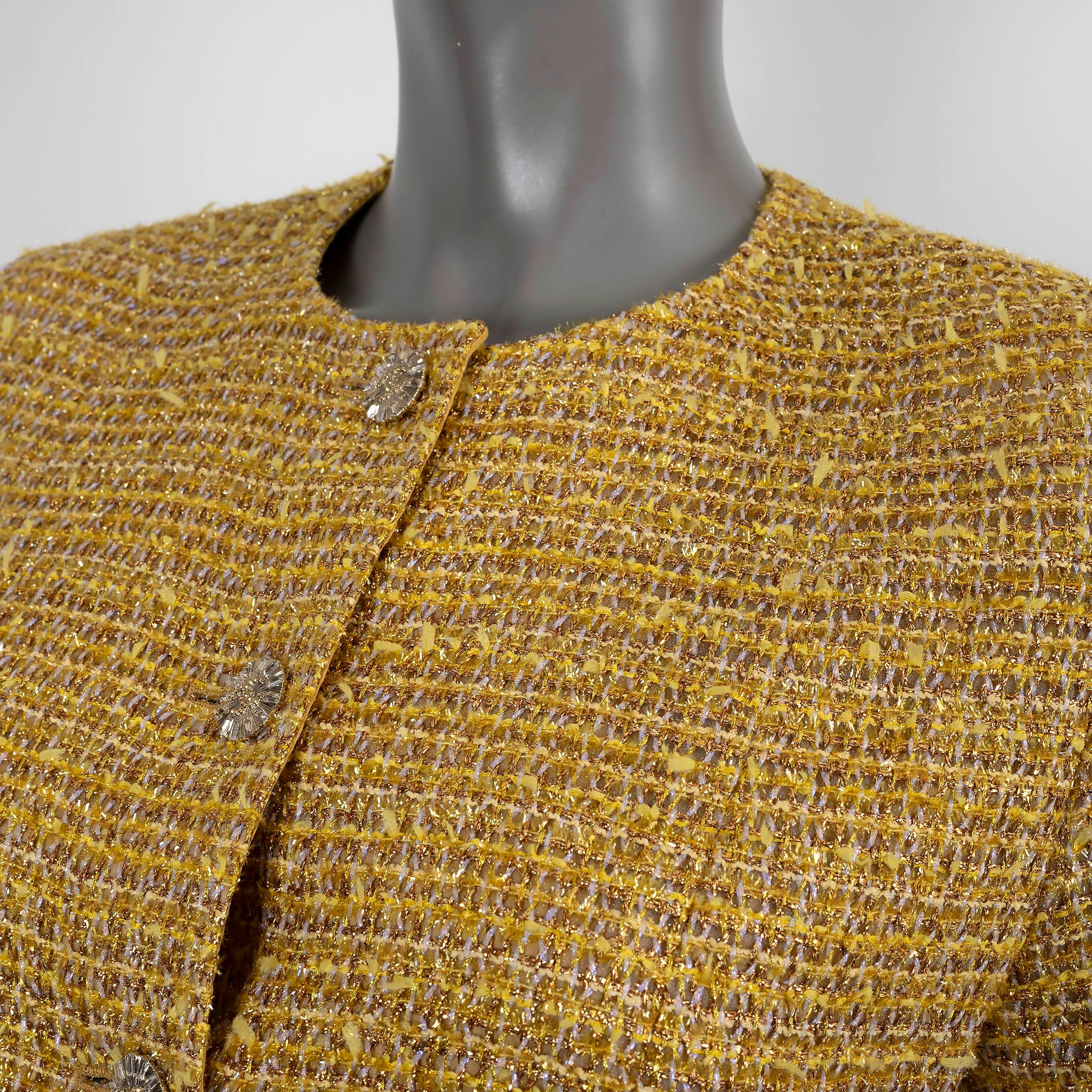 CHANEL mustard yellow 2023 23C MONTE CARLO COLLARLESS TWEED Jacket 40 M 2