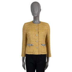 CHANEL mustard yellow 2023 23C MONTE CARLO COLLARLESS TWEED Jacket 40 M