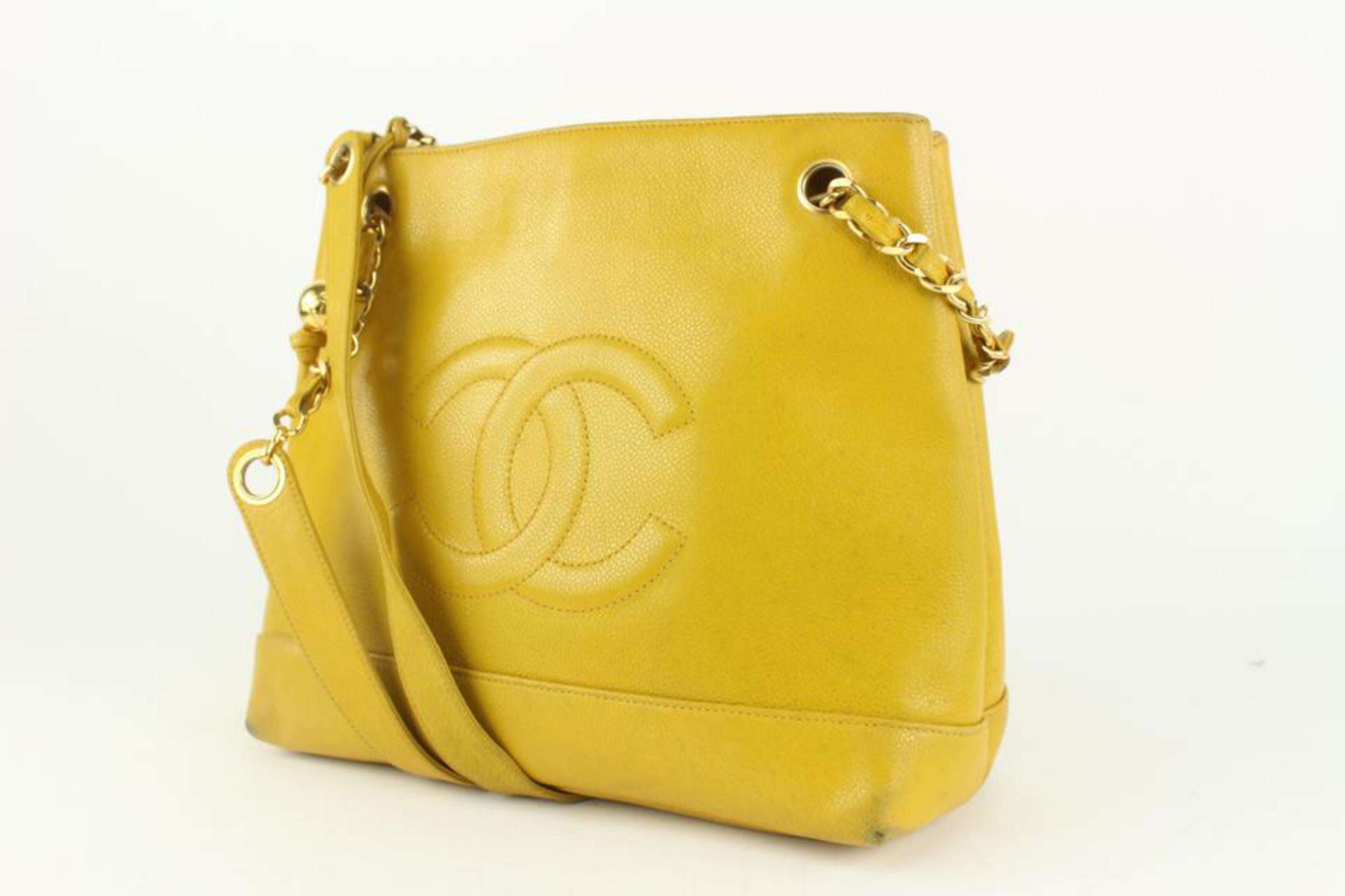 Chanel Mustard Yellow Caviar Leather Timeless CC Chain Tote Bag 1115c5
Date Code/Serial Number: 2366786
Made In: Italy
Measurements: Length:  13