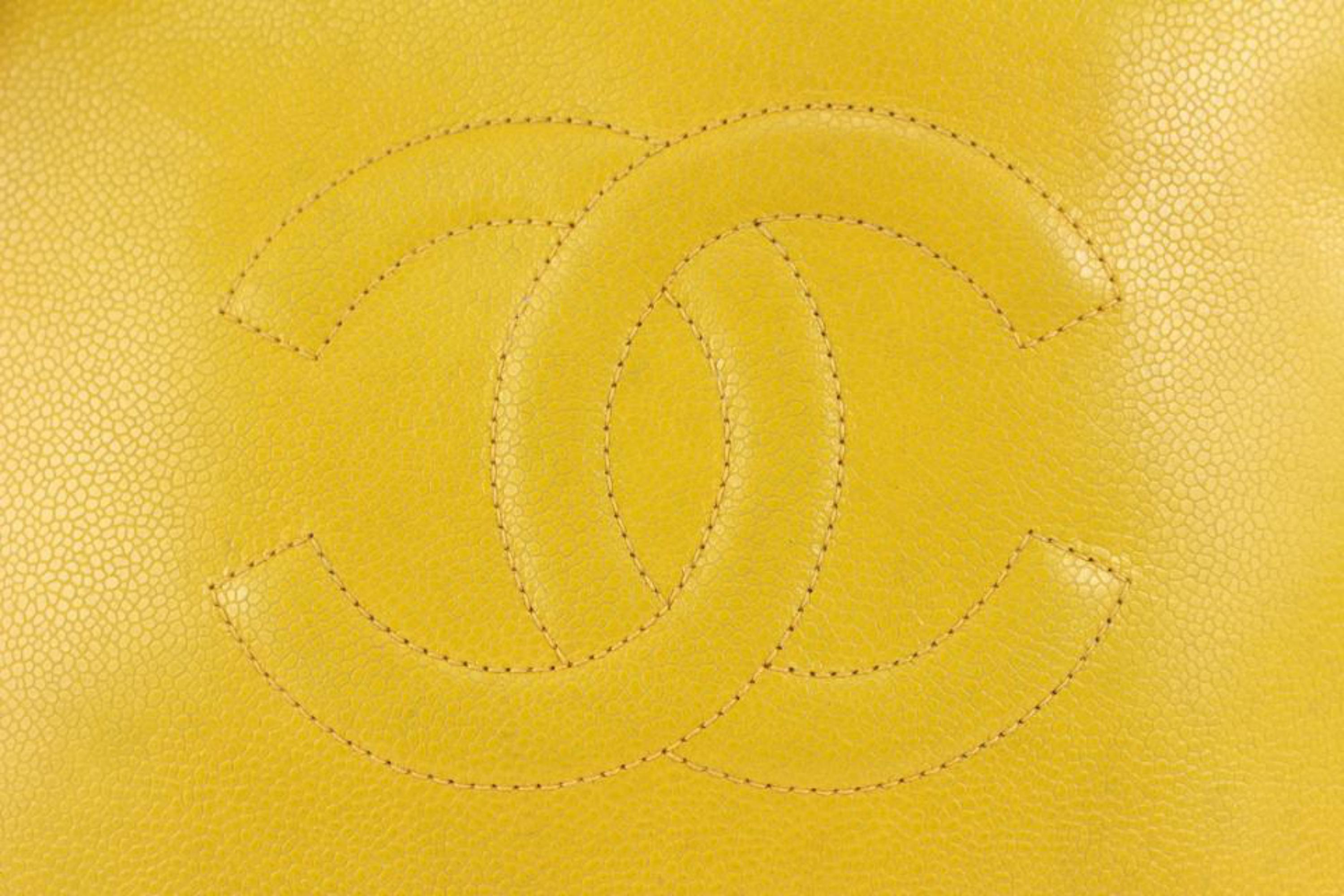 Women's Chanel Mustard Yellow Caviar Leather Timeless CC Chain Tote Bag 1115c5