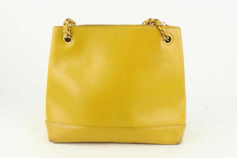 Chanel Mustard Yellow Caviar Leather Timeless CC Chain Tote Bag 1115c5
