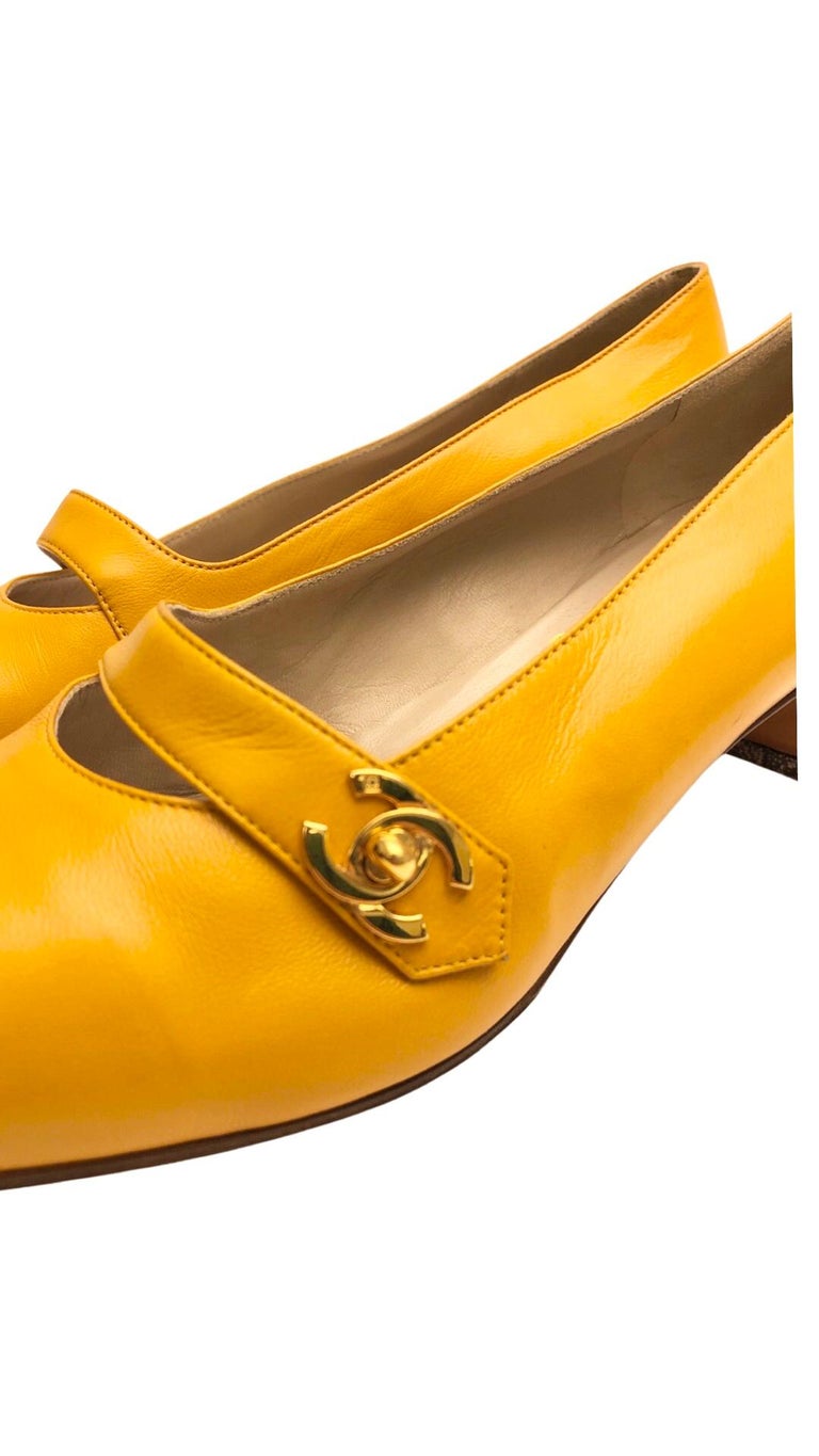 Women's or Men's Chanel Mustard Yellow Lambskin CC Turn-Lock Shoes  For Sale