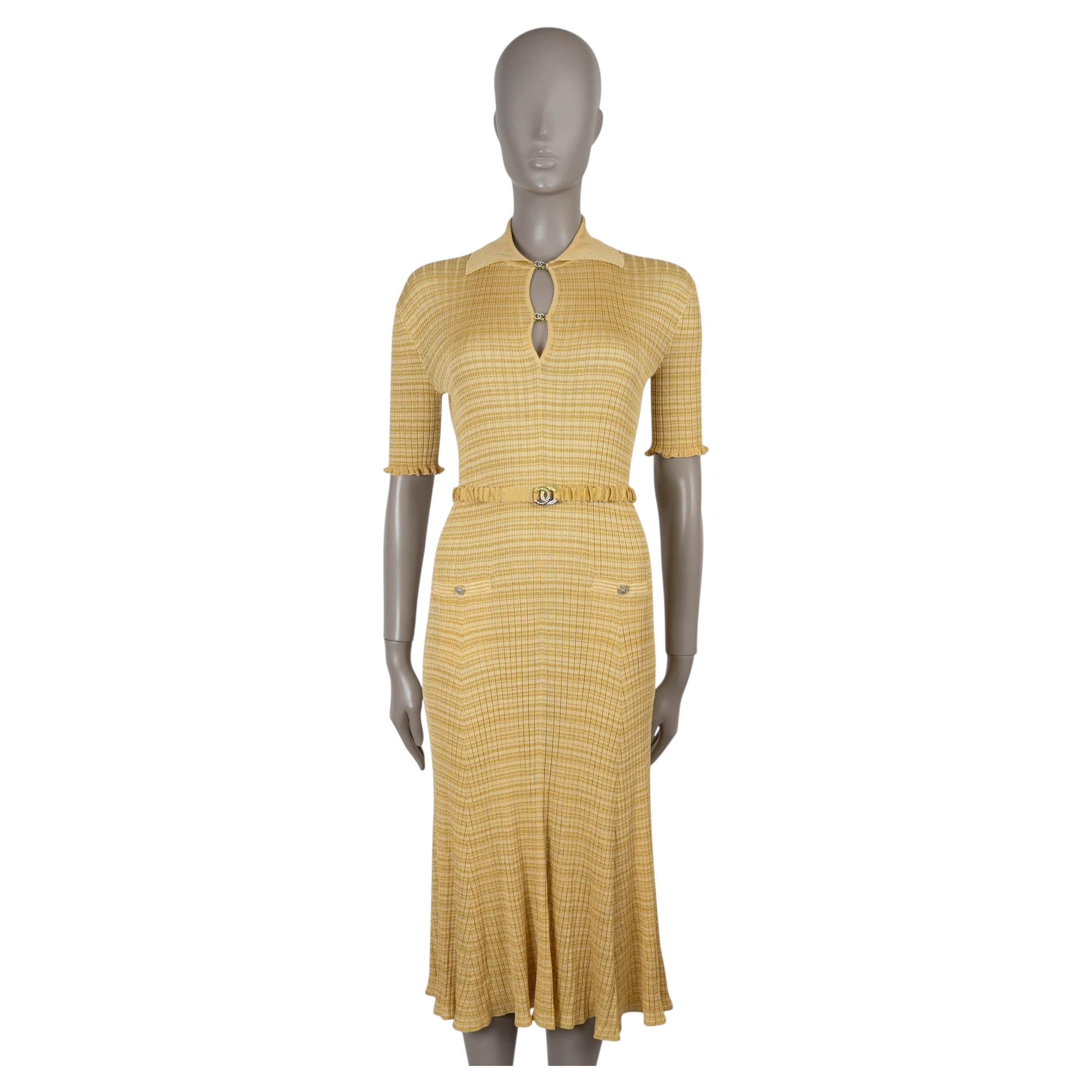 CHANEL Senfgelb Viskose 22P LUREX JERSEY KNIT Kleid 36 XS