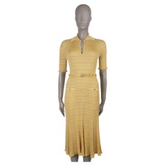 CHANEL mustard yellow viscose 22P LUREX JERSEY KNIT Dress 36 XS
