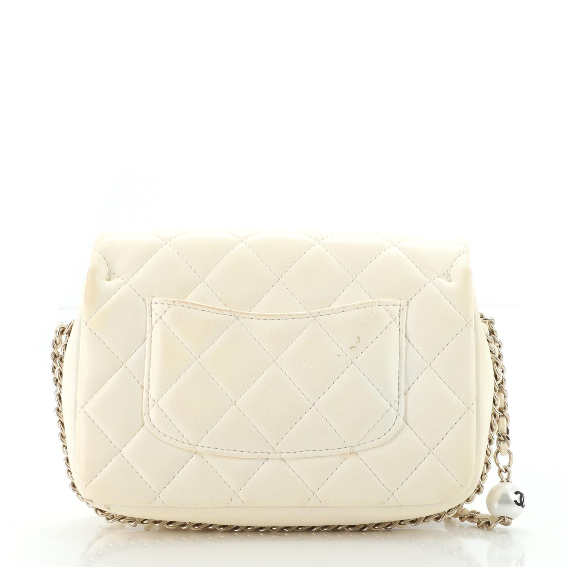 White Chanel My Precious Pearls Chain Flap Bag Quilted Lambskin Small