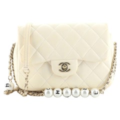 Chanel White Leather Pearl chain cross bag Chanel
