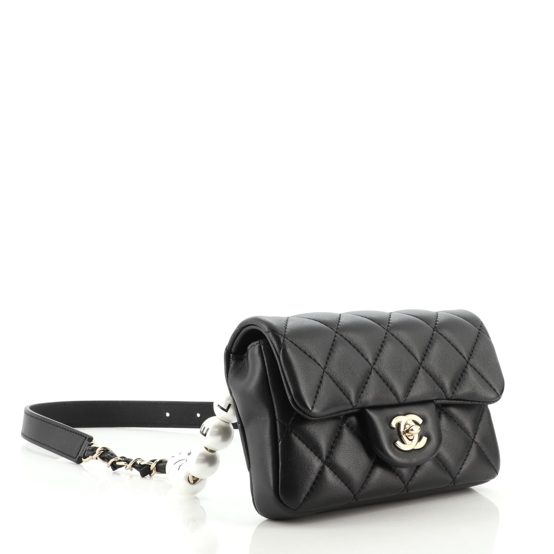 Black Chanel My Precious Pearls Waist Bag Quilted Lambskin Mini