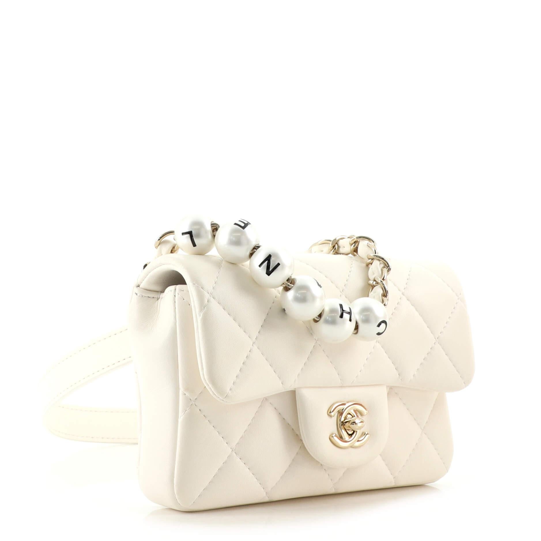 Beige Chanel My Precious Pearls Waist Bag Quilted Lambskin Mini