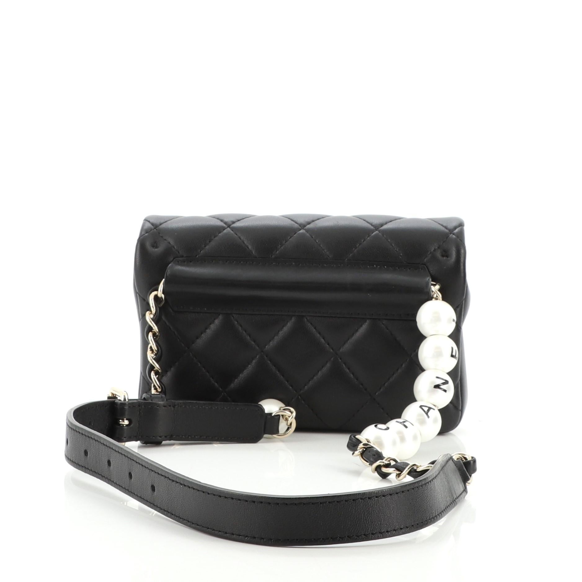 Chanel My Precious Pearls Waist Bag Quilted Lambskin Mini In Good Condition In NY, NY