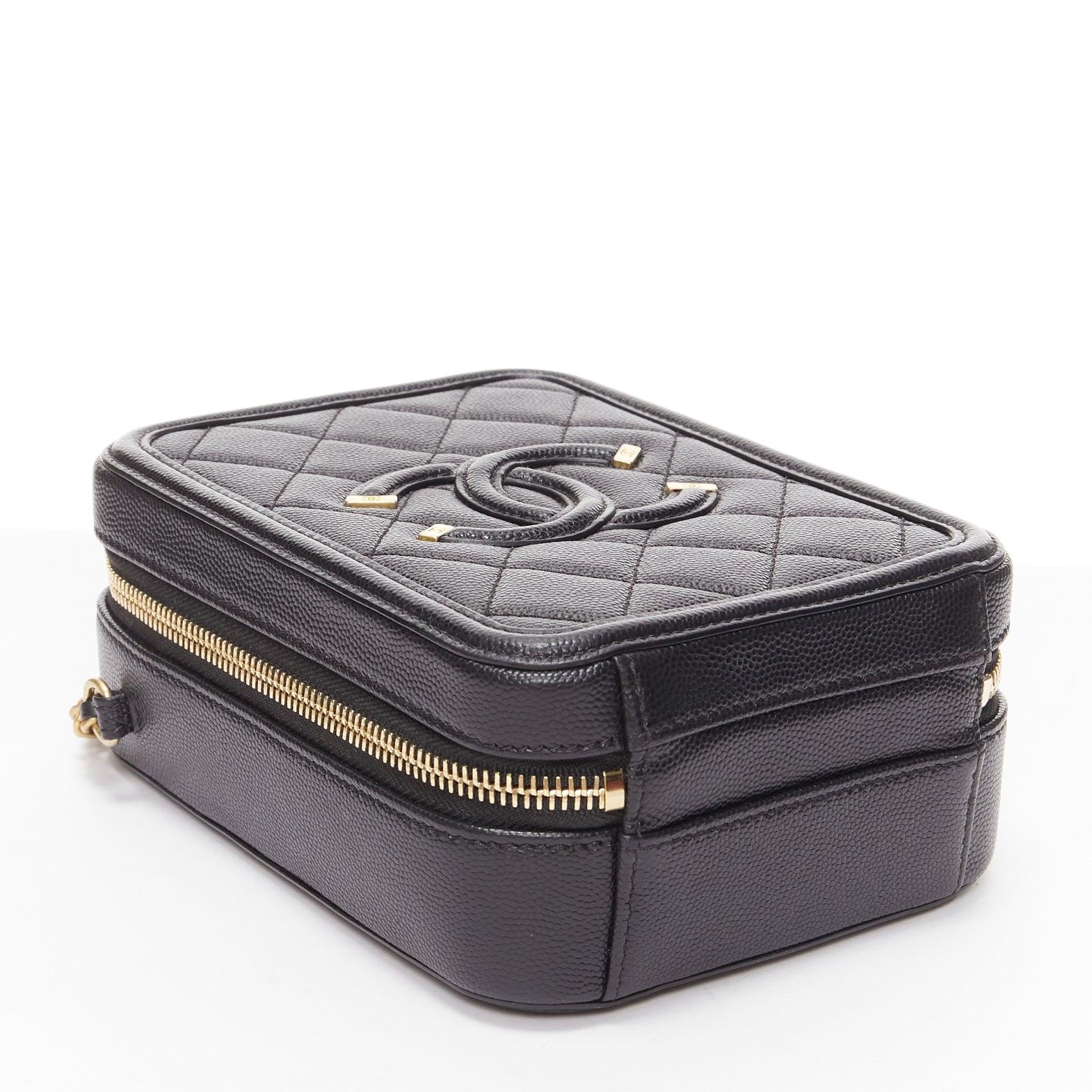 CHANEL N/S Vanity Vertical black filigree gold CC logo small crossbody bag For Sale 1