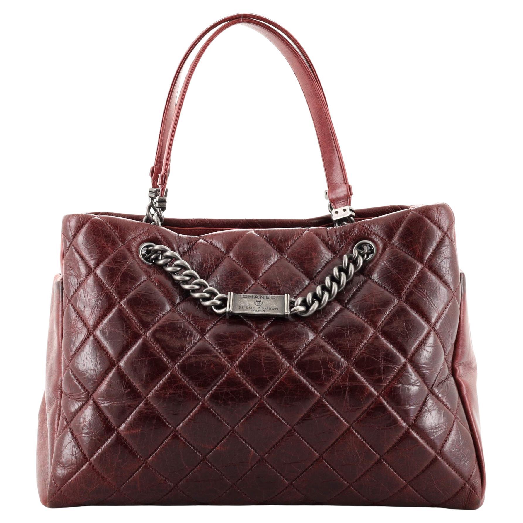 Chanel Name Plate Tote Quilted Glazed Calfskin Medium