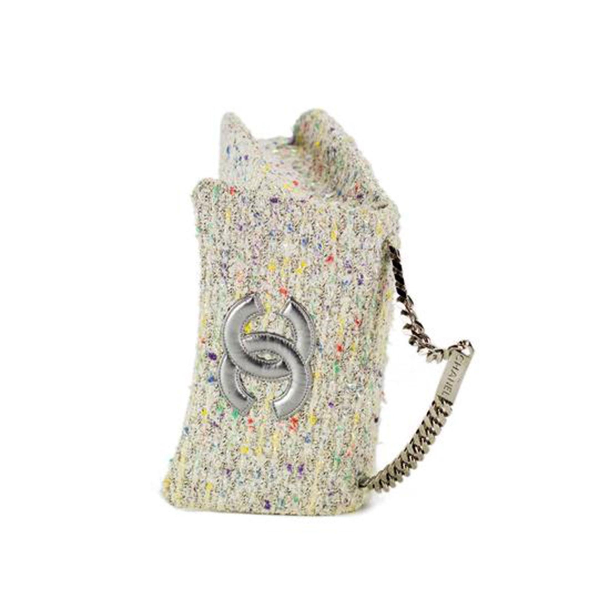 da uomo o donna Chanel Targhetta in Tweed Top Handle CC Logo Multicolor Clutch in vendita