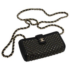 Chanel Nano Bag  Pouch in  Black  Leather with Detachable Chain and Swarovsi