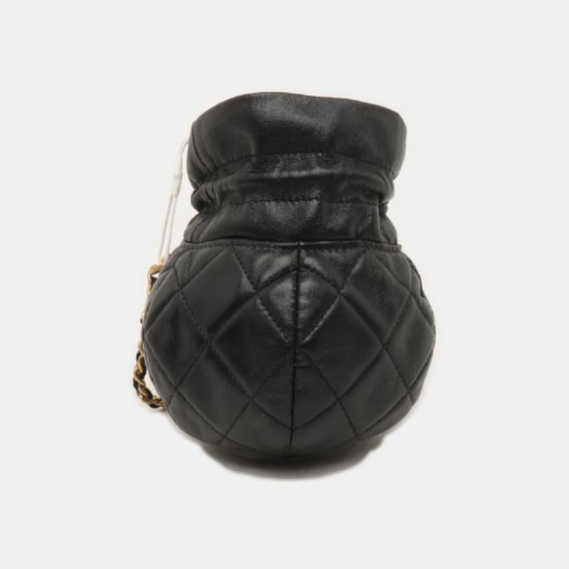 Women's Chanel Nano Bucket Round Clutch Black Lambskin Gold HW Sling Bag For Sale