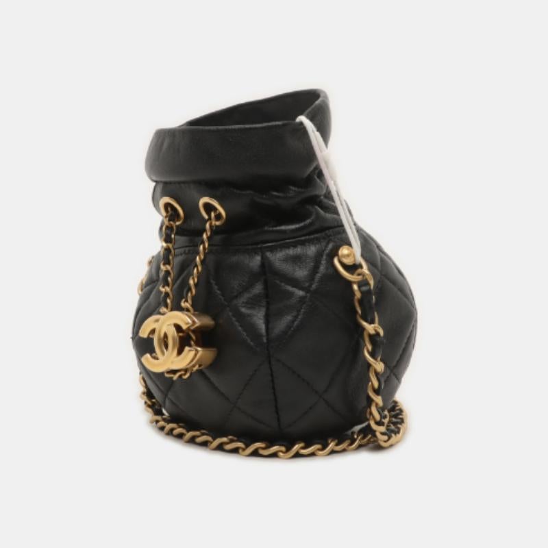 Chanel Nano Bucket Round Clutch Black Lambskin Gold HW Sling Bag For Sale 1