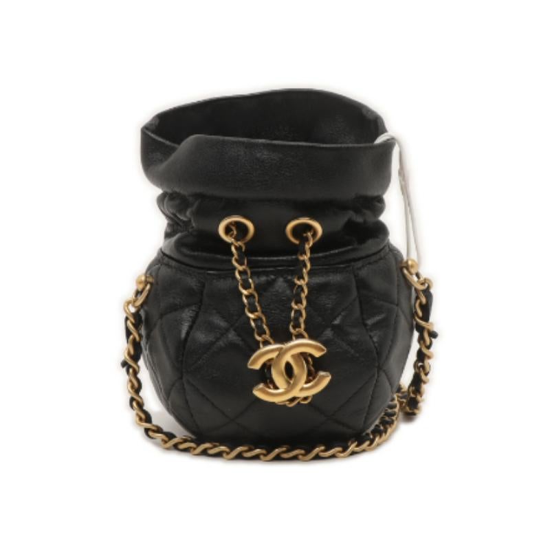 Chanel Nano Bucket Round Clutch Black Lambskin Gold HW Sling Bag For Sale