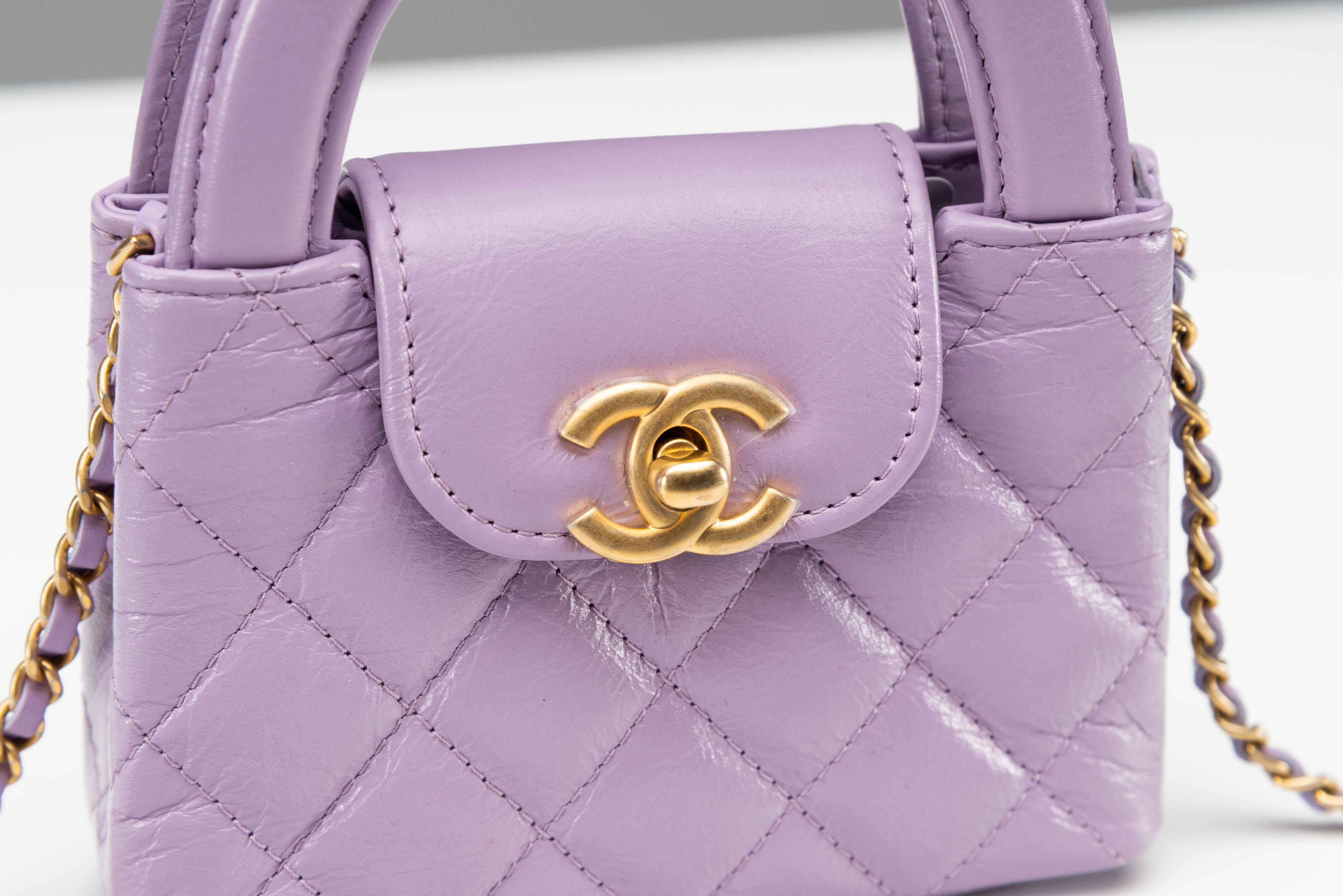 Chanel Nano Kelly Bag NEW Lilac Gold Hardware For Sale 7